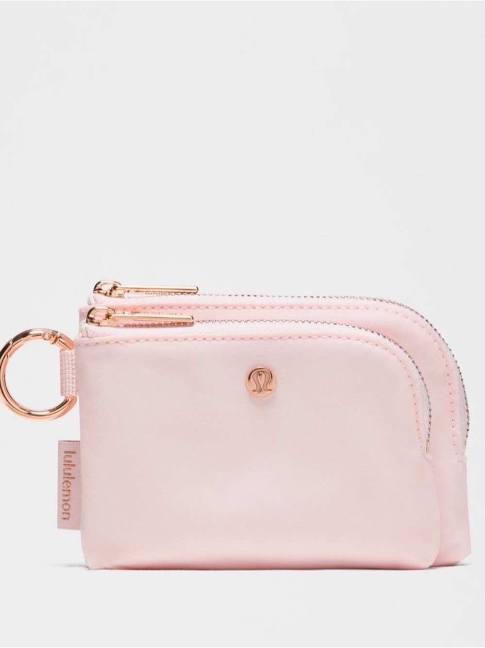 lululemon Double Zip Clippable Card Pouch (NWT) Pink Pearl with Rose Gold